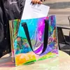 Bolsa Tote Holográfica a Laser Plástico Transparente PVC Ombro Único Gelatina Colorida Tendência Ins Compras Sacola de Presente Logo Personalizado