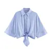 2026 Verano Nuevo Moda Callejera Femenina Europea y Americana Mezcla de Lino Camisa Decorada con Nudo w025 12570
