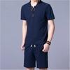 Chegada Nova de Verão Terno de Linho Masculino Gola Fina Manga Curta Shorts Terno Casual Esportivo Masculino Camisa de Gola Grossa para Homens