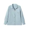 Camisa de Manga Larga de Color Sólido Nueva Primavera Estilo Coreano Simple Cuello de Solapa Un Botón Bolsillo Bordado Top Versátil para Mujer