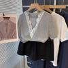 Camiseta de Verano para Mujer con Encaje Coreano Dongdaemun en la Espalda, Empalme, Espalda Descubierta, Holgada, Manga Corta