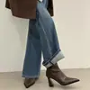 Botines de tacón grueso con punta estilo coreano Chuyuji para mujer, nuevo modelo de moda de invierno 2026 con cremallera trasera, zapatos de tacón alto de nicho con un ambiente elegante