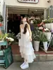 Vestido de Verão 2025 Novo Estilo Coreano Nicho Chique Estilo Francês Sem Mangas em Camadas para Mulheres