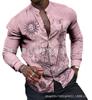 2024 Moda masculina transfronteiriça europeia e americana casual Camisa de manga comprida impressa em 3D Camisa casual de gola masculina