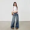 Pantalones Bestseller y de Forma Única 206 Otoño/Invierno Transfronterizos: Jeans de Pierna Ancha Estilo Americano de Cintura Media-Baja con Artesanía de Remaches y Patrón de Bambú