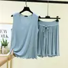Conjunto de Duas Peças Feminino Casual Plus Size para Casa: Colete Modal com Gola V Franzida e Shorts de Cintura Alta