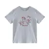 Camiseta Branca e Cinza Gola Redonda Manga Curta para Mulheres, Novo Estilo de Verão, Estampa de Pônei de Desenho Animado Americano, Top Casual e Versátil