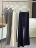 Pantalones de verano nuevos para mujer, finos, de seda helada, acampanados, con cordón, cintura alta elástica, adelgazantes, casuales, fluidos, de pierna ancha recta