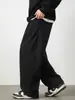 Calça de Moletom com Pregas Laterais Nova Moda Primavera Retro Curva Casual Esportiva Solta Texturizada Longa