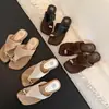 Sandalias Planas de Deslizamiento con Hebilla de Metal, Modernas y Únicas, Punta Redonda, Punta Abierta, Cuero Genuino, Casuales para Playa, para Mujer, 2026
