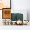 Juego de Té de Viaje Cerámica Huang Ru Cultural y Creativo para Hogar Exterior Portátil Gaiwan Taza de Té Tetera Regalo Souvenir