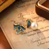 Brincos de Prata Banhados a Ouro Real com Agulha de Prata Gota de Óleo Pétala Pérola Brincos Estilo Corte Retrô Francês Brincos de Luxo Leve de Alta Qualidade