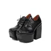 Tallas 35-46, Zapatos de Moda para Mujer para Todas las Estaciones, Plataforma Impermeable, Boca Baja, Con Cordones, Tacones Súper Altos, Charol, Zapatos Negros para Mujer