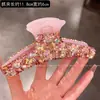 Nuevo Estilo Primavera y Verano Pinza para el Cabello Rosa con Diamantes Completos para Mujer, Dulce y de Hada, Pasador de Alta Gama para Cabello Grueso en la Parte Posterior de la Cabeza, Pinza de Tiburón