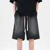 Shorts Jeans Pretos para Homens, Calça Casual Solta de Cinco Pontos, Calça Esportiva Fina de Verão Estilo Americano para Jovens Homens