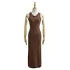 Vestido sin mangas para chica sexy, novedad de verano 2025, para mujer, sexy, ajustado, con cintura, aspecto adelgazante, cuello en V, falda larga plisada