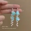 Pendientes de Borla de Flor Azul Súper Hada para Mujer, Temperamento Fresco y Dulce, Pendientes de Estilo Festivo con Cuentas de Cristal de Vidrio