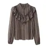 Para Comércio Exterior Transfronteiriço Europeu e Americano Roupas Femininas, Popular no Aliexpress, Camisa Decorativa de Listras Simples Versátil para Camadas Outono