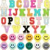 Pegatinas de tela bordadas con letras en inglés para bordar con toalla, parche de cara sonriente, planchado de chenilla, pegatinas bordadas con relámpagos de amor arcoíris