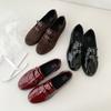 Hermosos ~ zapatos de piel con hebilla cuadrada de pedrería de blogger primavera 2025 tacón bajo grueso punta redonda piel zapatos de boca profunda para mujer