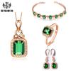 Anillo de turmalina verde con gema, pulsera de trébol de cuatro hojas de la suerte, collar de esmeralda, conjunto de pendientes vintage europeos y americanos.
