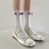 Meias de Algodão com Orelha de Madeira Branca Leite Doce para Menina, Estilo Ballet Novo, Cetim, Laço de Uma Palavra, para Primavera e Verão