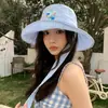 Sombrero de Cubo Floral con Parche Estilo Japonés para Proteger del Sol para Mujer, Sombrero de Sol de Verano de Ala Ancha, Adelgazante de Rostro, Sombrero de Sol Versátil de Moda