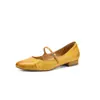 Estilo básico, totalmente em couro genuíno por dentro e por fora, sapatos Mary Jane, Primavera 2026, couro bovino lavado, salto baixo grosso, bico redondo, sapatos de calçar único, tamanho 42 grande