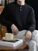 Suéter de Tricô Waffle Texturizado, Cor Sólida Lisa, Gola Henley para Homens, Casual para Outono/Inverno, Comutação, Manga Caída