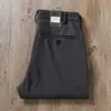 Calça Casual de Negócios Masculina de Verão Europeu Fina de Alta Qualidade com Stretch Cinza Respirável Resistente a Amassados Cintura Semi-Elástica