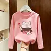 Ropa para niños, camiseta de manga larga para niñas, camiseta base 100% algodón para niños, nuevo estilo otoño 2026, top con estampado de dibujos animados para niñas