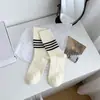 Meias Femininas de Cano Médio, Malha Grossa, Fio Grosso, Meias Retrô, Meias Longas Unisex de Agulha Dupla, Listradas em Preto e Branco, Meias Simples Largas
