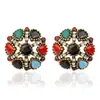 Pendientes retro de cloisonné étnicos naturales, pendientes redondos huecos de flor, venta al por mayor, almacén de comercio exterior, pelo lacio