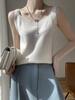 Camisola de Cachemira para Mujer Primavera y Otoño Nueva Cuello Redondo Sin Mangas Chaleco Corto Moda Color Camiseta Base Tejida Top