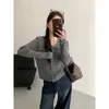Colección Otoño/Invierno 2026 estilo europeo: un cárdigan de punto chic, de un solo botón, con cuello grande, colorido y adelgazante para mujer