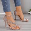 Tacones de Aguja Socialité Estilo Francés con Pedrería, Sandalias Abiertas Nuevas de Verano 2026 Estilo Hada Nicho, Talla Grande