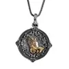 Colar Mãos em Oração Masculino Vintage Desgastado Pingente Redondo de Marca Tendência Personalizado Estilo Hip Hop Corrente para Clavícula Masculina e Feminina