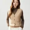 Colete Cardigan Baicai Velvet 2026 Outono/Inverno Novo Tricô Fino Sem Mangas Decote V com Bolsos Peça de Camada Exterior
