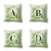 Funda de almohada de poliéster decoración de coche hojas verdes frescas 26 letras inglesas impresas funda de cojín QTB38