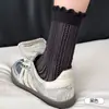 Meias com Borda Franzida Elástica para Mulheres, Estilo Fino de Verão, Meias Empilhadas de Cor Lisa Ins, Meias Respiráveis de Malha Absorventes de Suor para Meia-Panturrilha