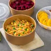 Caja de almuerzo desechable de papel kraft, tazón redondo para ensalada y comida ligera, caja de embalaje bento para frutas, postre, camping, picnic, sushi