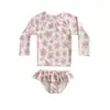 Maiô Feminino Infantil de Alta Aparência Manga Longa Proteção Solar Conjunto de Duas Peças Estilo Ins Maiô Floral Coreano para Meninas