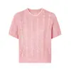 Top de Malha Color Block com Borda Vazada Personalizado para Mulheres, Camisa Leve de Verão com Gola Redonda e Manga Curta, Processamento de Marca OEM