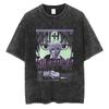 Playera Lavada Vieja Nuevo Cazador de Tiempo Completo Anime Talla Europea Estampada Manga Corta Retro Estilo Americano Holgada Manga Corta
