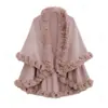 Comércio exterior ao vivo fornecimento outono e inverno gola de pele de coelho rex camada dupla cashmere capa xale tamanho plus cardigã de tricô casaco feminino