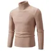 Comercio Exterior al por Mayor Transfronterizo Otoño e Invierno Suéter de Cuello Alto para Hombre Talla Europea y Americana Casual Color Sólido Raya Vertical Jersey Camisa de Punto Base Hombre