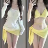 Nuevo Bikini Dividido, Chaqueta de Protección Solar de Manga Larga de Alta Gama, Set de Cuatro Piezas para Vacaciones en la Playa, Traje de Baño Pure Lust para Mujer