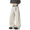 Jeans Anchos Color Off-White con Costuras Visibles, Corte Holgado, Estilo Vintage Desgastado, Moda Urbana, Unisex, Elegantes Pantalones Largos