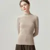 Suéter de malha 100% caxemira pura com gola semimédia, corte slim, para mulheres, camada base para o outono e inverno, pulôver de manga comprida para o dia a dia
