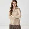 Suéter de Cashmere Puro Feminino Espessado com Meio Zíper Trança Espiga de Trigo Camada Interna Malha Quente Solta Camada Base Malharia
